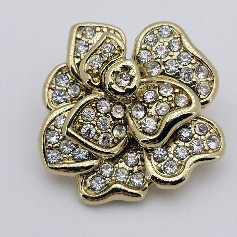Gold and Silver Crystal Flower Brooch